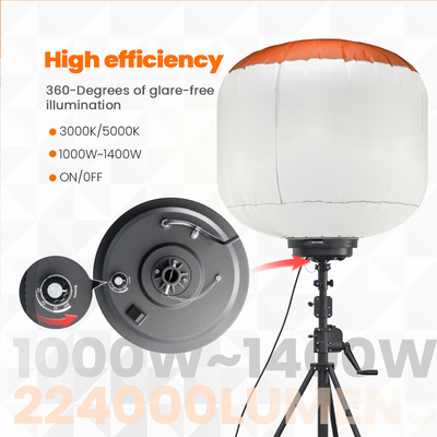1000W ساختمان محل کار LED باد 360 درجه بادکنک نور IP65 روشنایی بالا